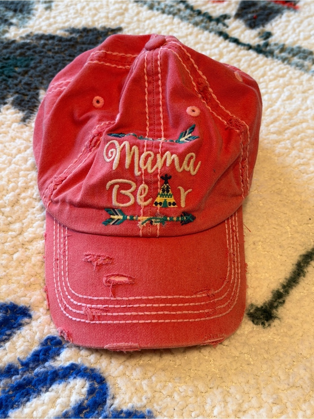 KBETHOS Coral Pink "Mama Bear" Embroidered Cotton Cap